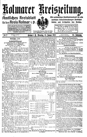 Kolmarer Kreiszeitung vom 15.01.1918