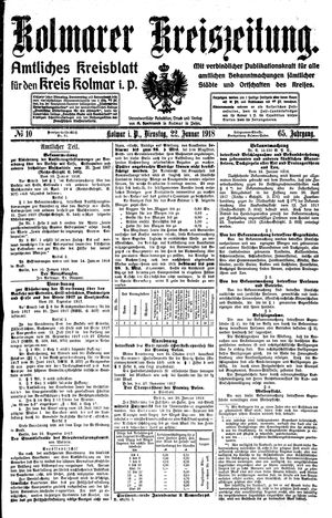 Kolmarer Kreiszeitung vom 22.01.1918