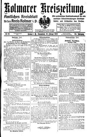 Kolmarer Kreiszeitung vom 16.02.1918