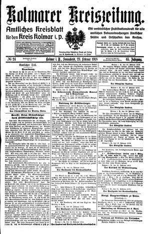 Kolmarer Kreiszeitung vom 23.02.1918