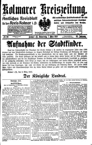 Kolmarer Kreiszeitung vom 07.03.1918