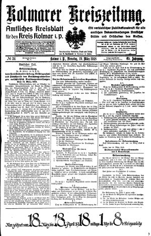 Kolmarer Kreiszeitung vom 19.03.1918