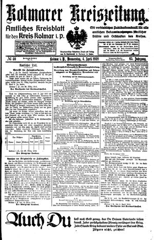 Kolmarer Kreiszeitung on Apr 4, 1918