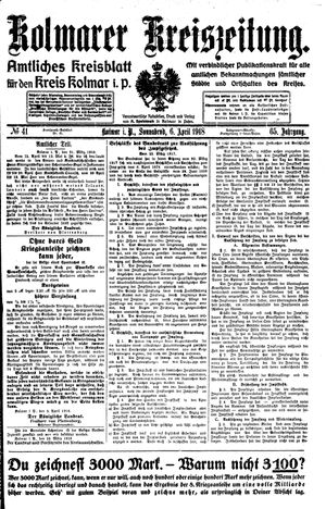 Kolmarer Kreiszeitung vom 06.04.1918