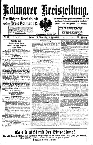 Kolmarer Kreiszeitung on Apr 11, 1918