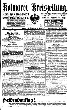 Kolmarer Kreiszeitung vom 13.04.1918