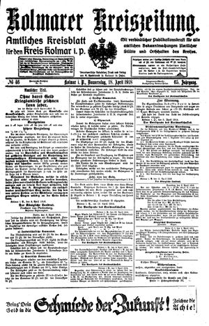 Kolmarer Kreiszeitung vom 18.04.1918