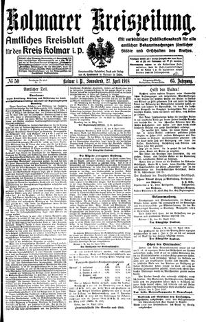 Kolmarer Kreiszeitung vom 27.04.1918