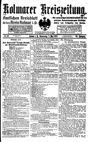 Kolmarer Kreiszeitung vom 02.05.1918