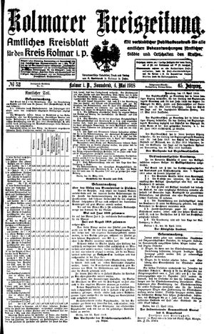 Kolmarer Kreiszeitung vom 04.05.1918