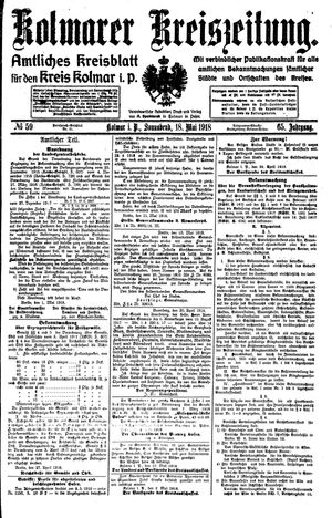 Kolmarer Kreiszeitung on May 18, 1918