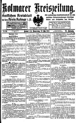 Kolmarer Kreiszeitung vom 23.05.1918