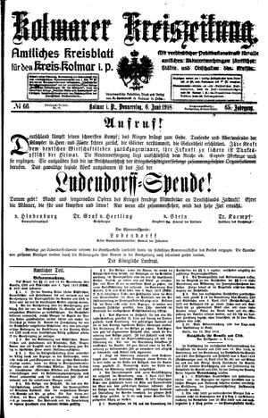 Kolmarer Kreiszeitung vom 06.06.1918
