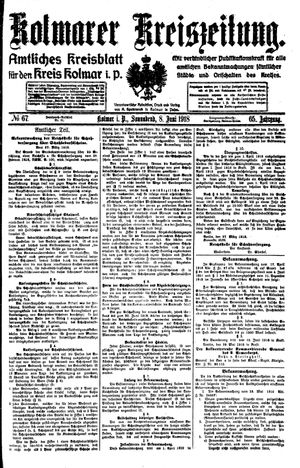 Kolmarer Kreiszeitung vom 08.06.1918