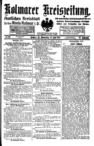 Kolmarer Kreiszeitung vom 13.06.1918