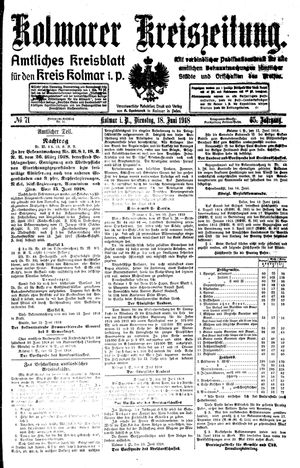 Kolmarer Kreiszeitung vom 18.06.1918
