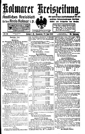 Kolmarer Kreiszeitung vom 22.06.1918