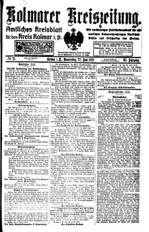 Kolmarer Kreiszeitung vom 27.06.1918