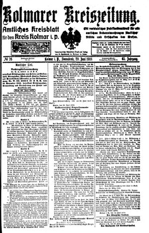 Kolmarer Kreiszeitung vom 29.06.1918
