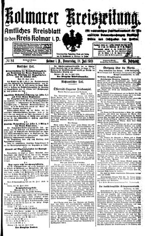 Kolmarer Kreiszeitung vom 18.07.1918