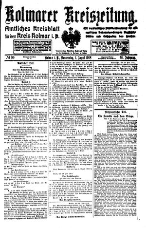 Kolmarer Kreiszeitung vom 01.08.1918