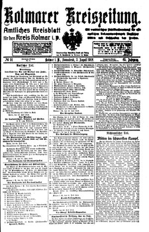 Kolmarer Kreiszeitung vom 03.08.1918
