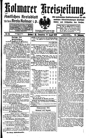 Kolmarer Kreiszeitung vom 10.08.1918