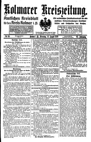 Kolmarer Kreiszeitung vom 13.08.1918