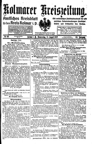 Kolmarer Kreiszeitung vom 15.08.1918