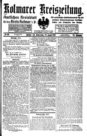 Kolmarer Kreiszeitung vom 22.08.1918