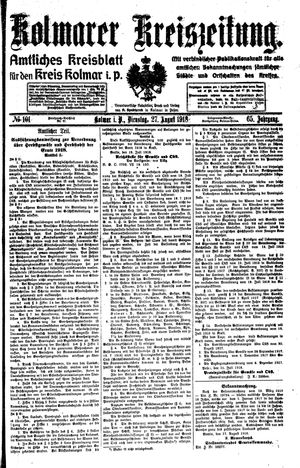 Kolmarer Kreiszeitung vom 27.08.1918