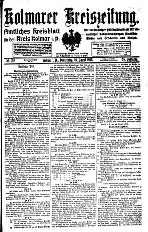 Kolmarer Kreiszeitung vom 29.08.1918