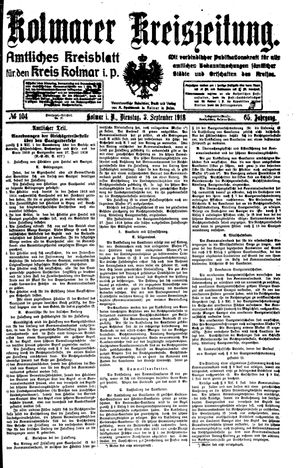 Kolmarer Kreiszeitung vom 03.09.1918