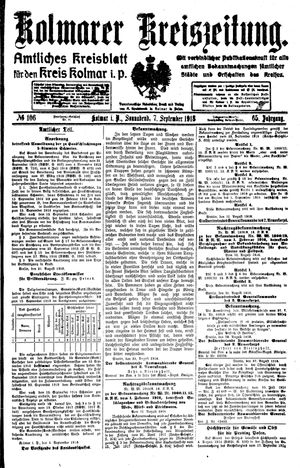 Kolmarer Kreiszeitung vom 07.09.1918