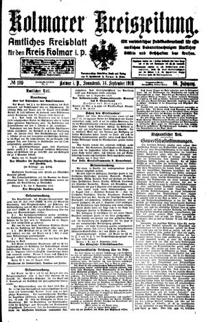 Kolmarer Kreiszeitung vom 14.09.1918