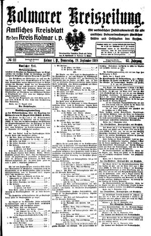 Kolmarer Kreiszeitung vom 19.09.1918