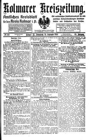 Kolmarer Kreiszeitung vom 21.09.1918