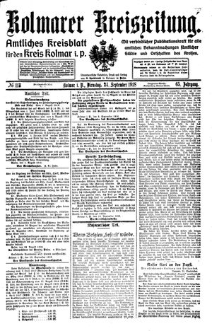 Kolmarer Kreiszeitung vom 24.09.1918