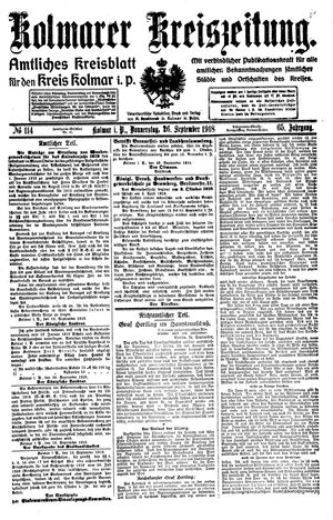 Kolmarer Kreiszeitung vom 26.09.1918