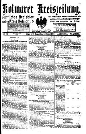 Kolmarer Kreiszeitung vom 03.10.1918
