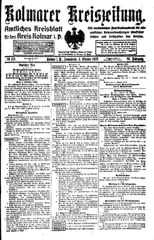 Kolmarer Kreiszeitung vom 05.10.1918