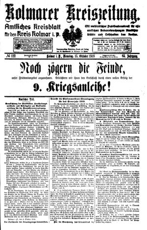 Kolmarer Kreiszeitung vom 15.10.1918