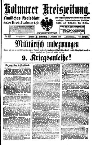 Kolmarer Kreiszeitung vom 24.10.1918