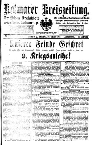 Kolmarer Kreiszeitung vom 26.10.1918