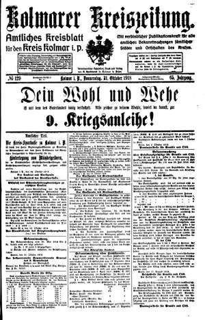 Kolmarer Kreiszeitung vom 31.10.1918