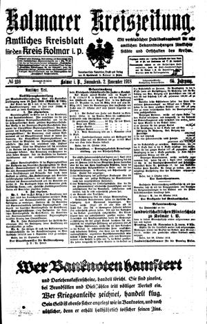 Kolmarer Kreiszeitung vom 02.11.1918