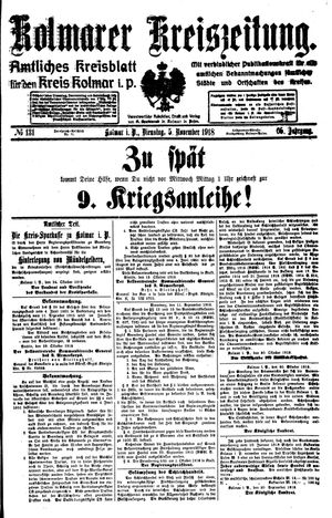 Kolmarer Kreiszeitung vom 05.11.1918