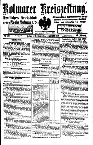 Kolmarer Kreiszeitung vom 07.11.1918