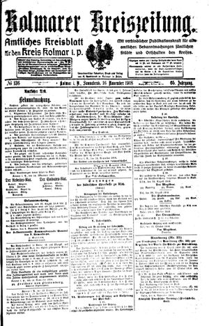 Kolmarer Kreiszeitung vom 16.11.1918
