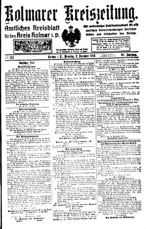Kolmarer Kreiszeitung vom 03.12.1918